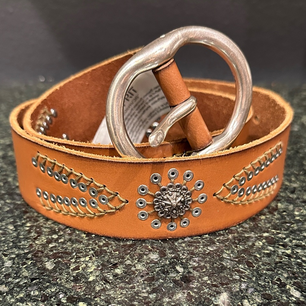 ESPRIT vintage buffalo leather Embellished  Belt AWESOME 36” 90cm EUC